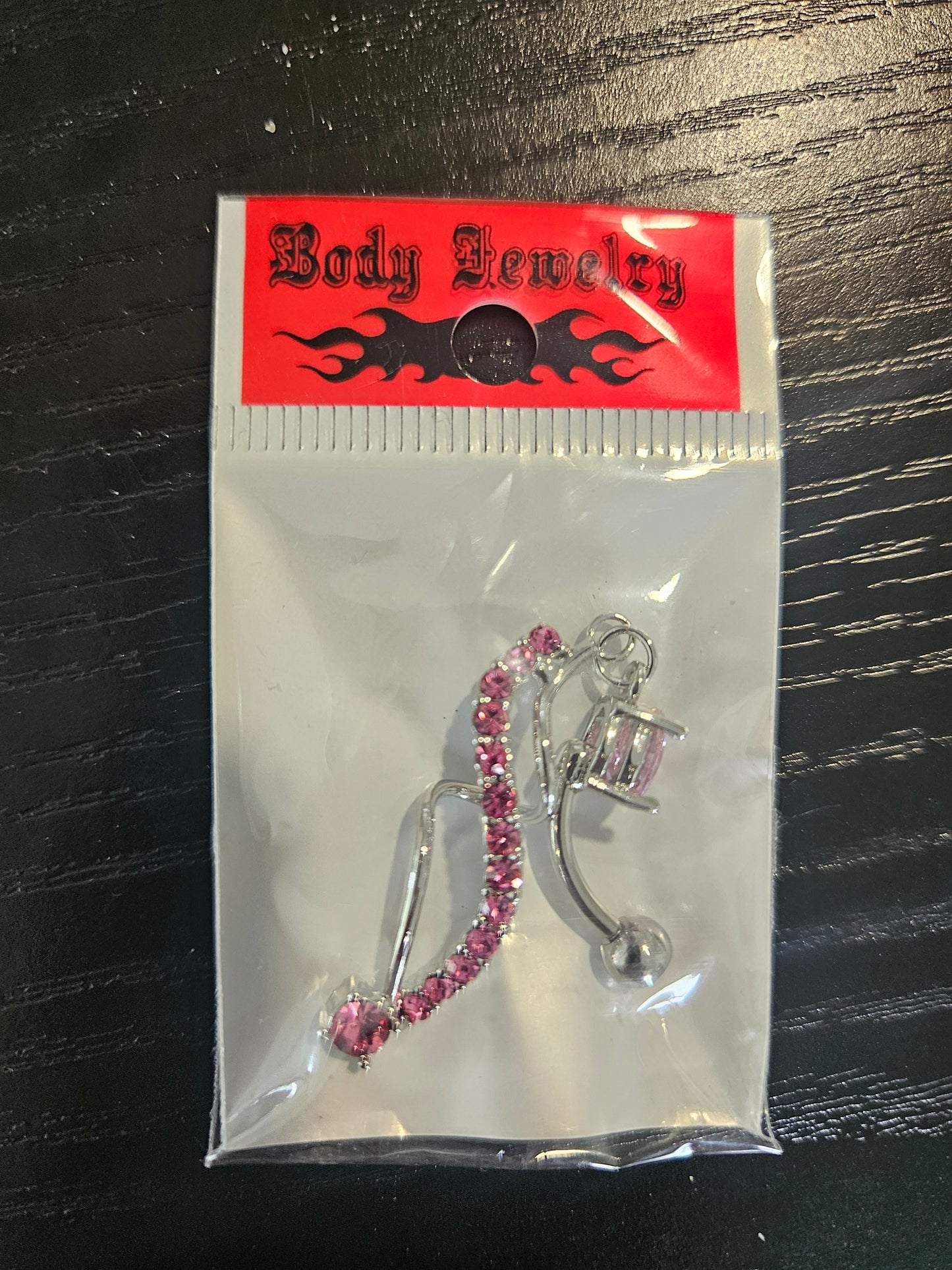 Surgical Steel Double-Curl Reverse Belly Button Ring with Pink Crystals