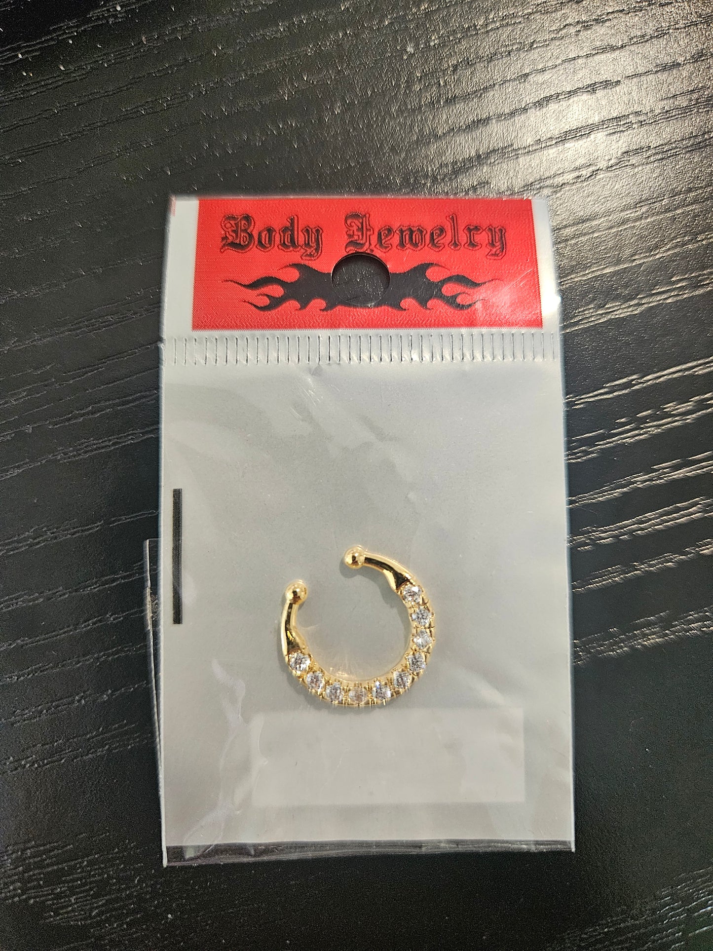 Gold-Plated CZ Fake Septum Ring with Clear Crystal Accents