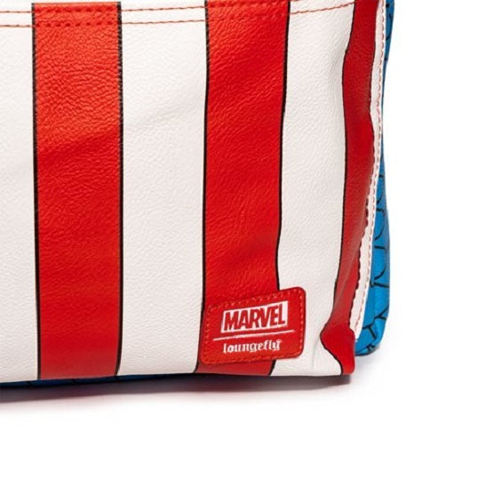 Mochila Pequeña de Cosplay de Capitán América de Loungefly Marvel con Pin de Escudo (UPC: 671803375697)