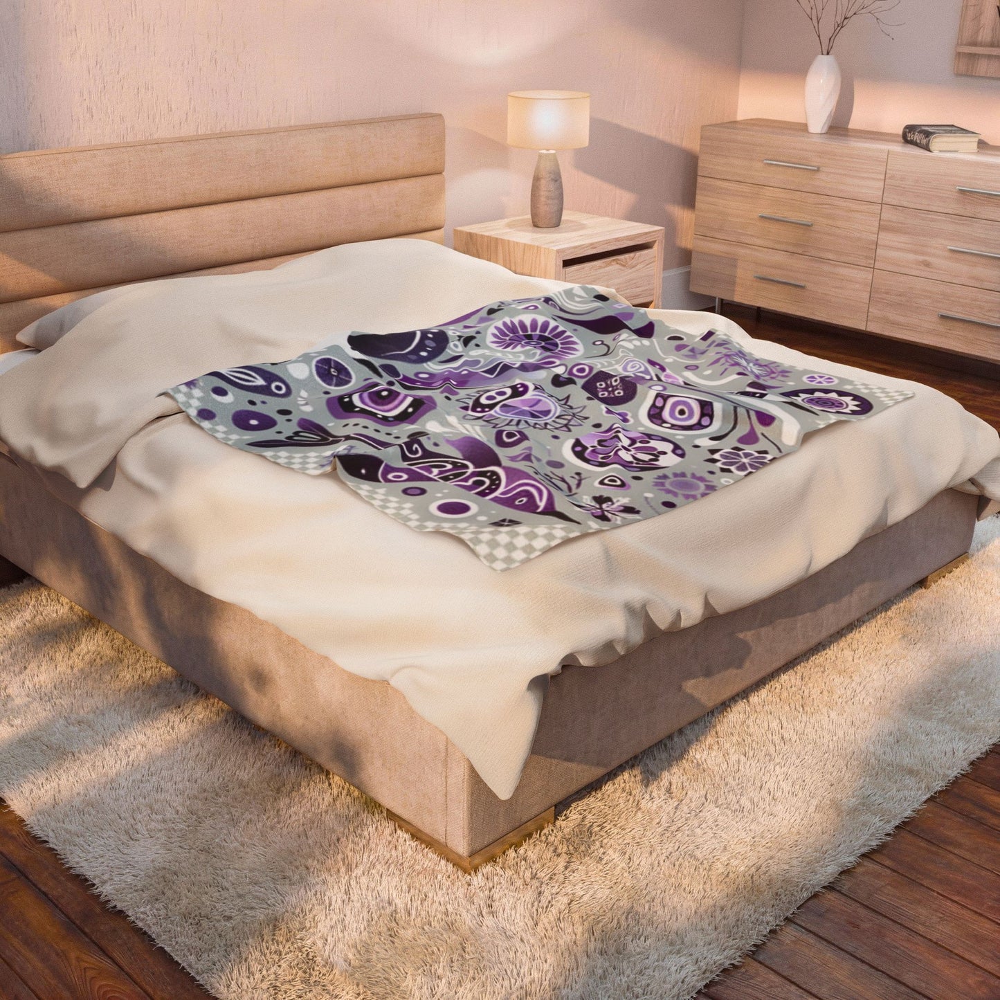 Abstract Purple Velveteen Throw Blanket