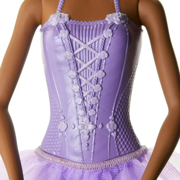 Muñeca Barbie Bailarina - Pelo castaño, Corpiño y Tutú morados (UPC: 887961813593)