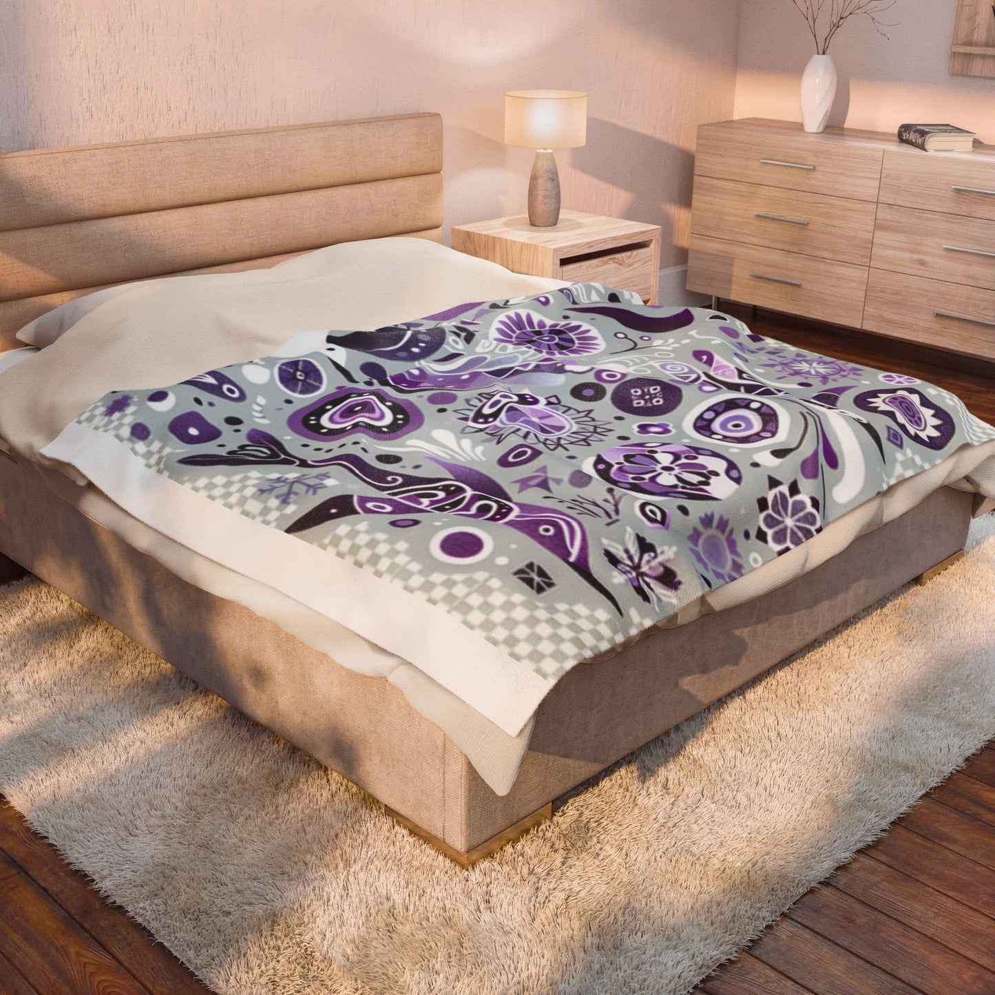Cozy Velveteen Plush Blanket with Abstract Purple Design