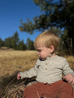 Aynor Henley Onesie | Heathered Biscuit | Me & Henry-3