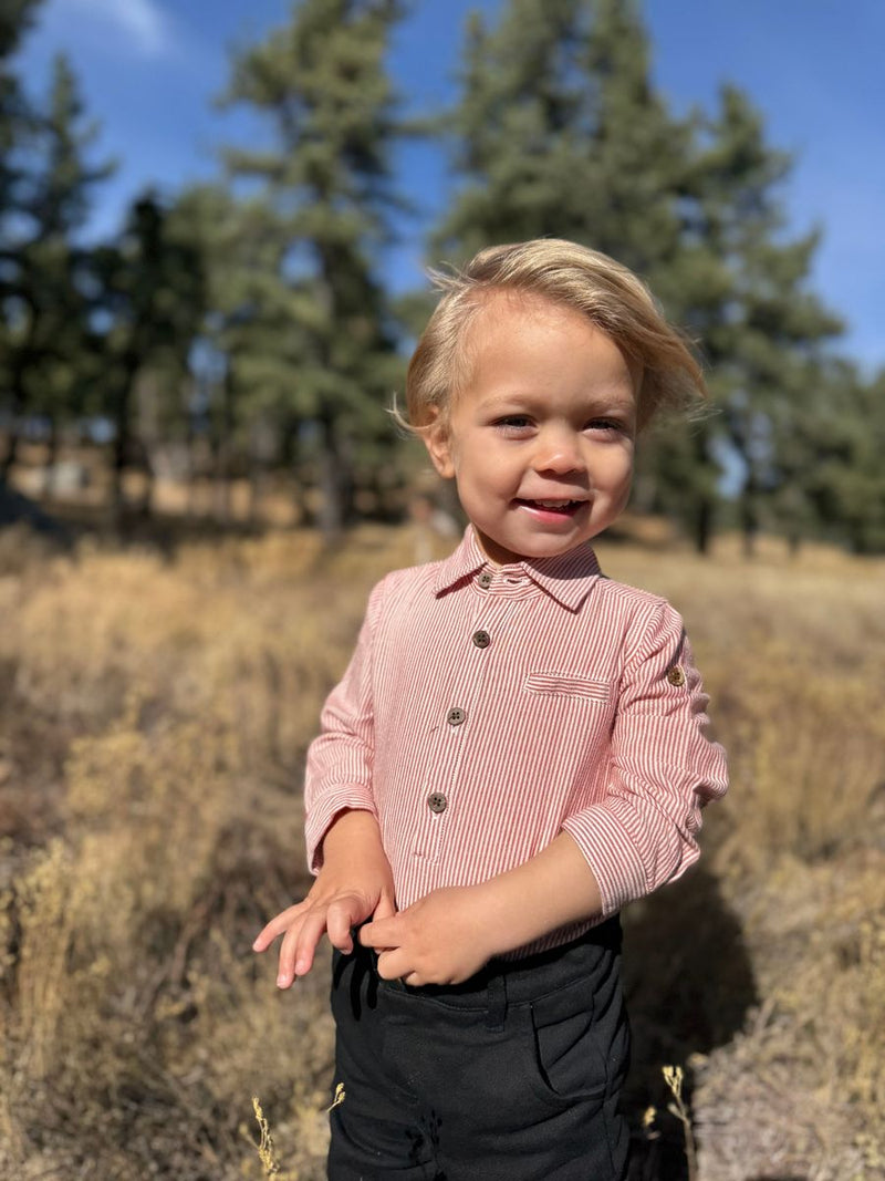 Jasper Woven Onesie | Red Micro Stripe | Me & Henry-2