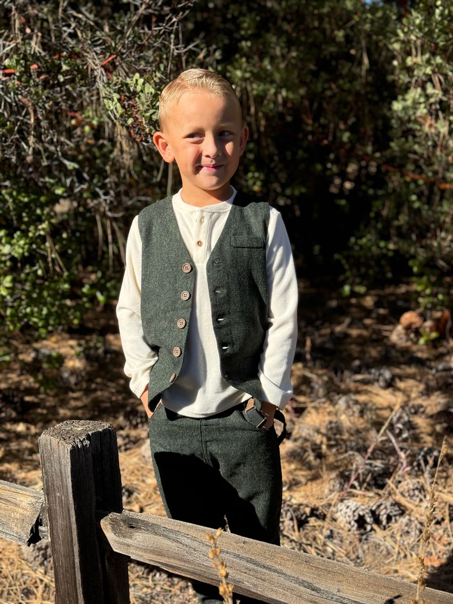 Marcus Pants with Suspenders | Green Tweed | Me & Henry-2