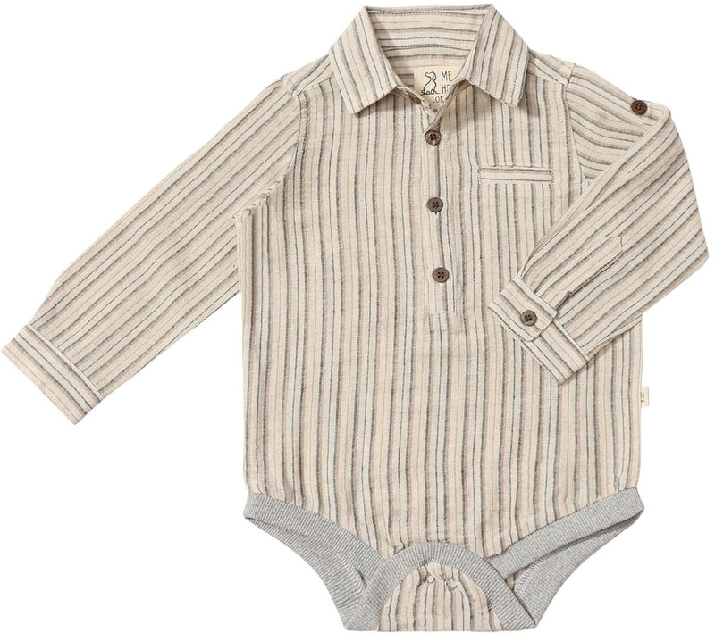 Jasper Woven Onesie | Tan, Black, Cream Stripe | Me & Henry-1