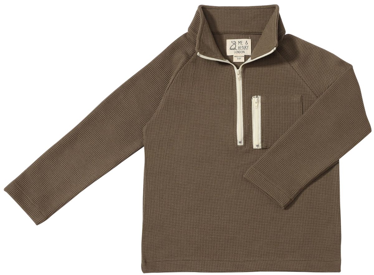Picket Zip Up Top | Olive Waffle | Me & Henry-1