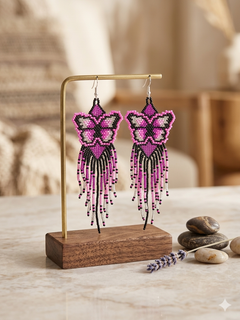 Pink / purple bead Dancing Wing Earrings-3