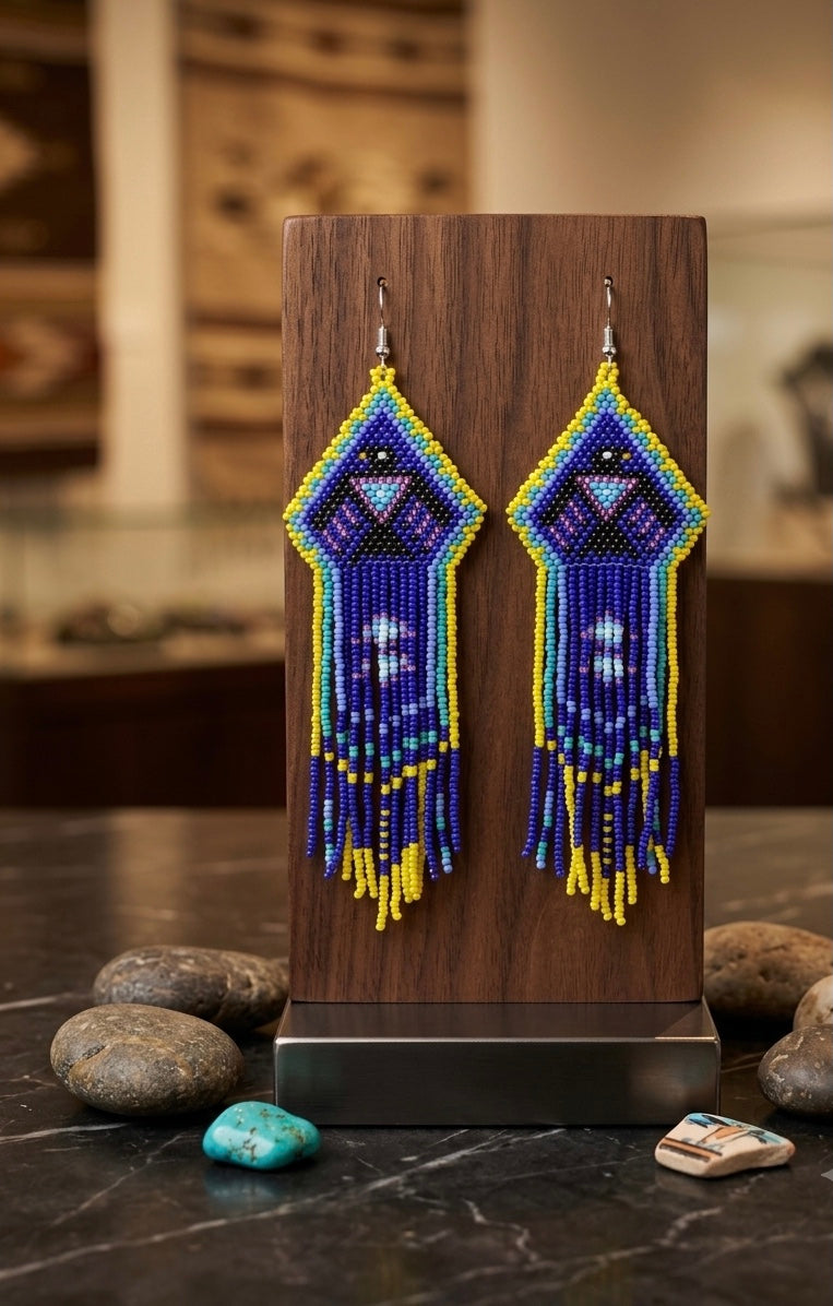 Beaded thunderbird earrings ( Blue )-3