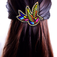 Blue and Pink Beaded Hummingbird Barrette-1