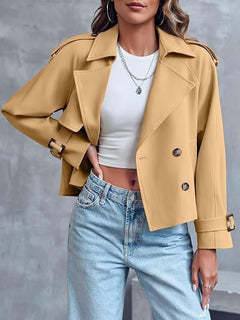 Women’s Short Double-Breasted Trench Coat – Fashionable Casual Jacket for Fall & Spring-7