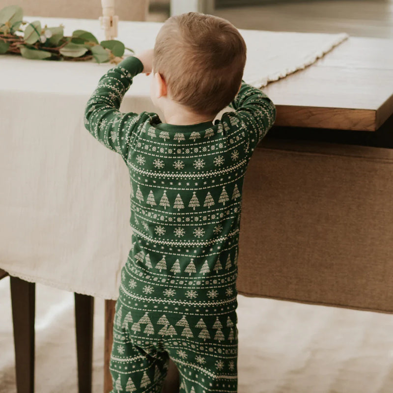 Festive Firs Fair Isle Print on Evergreen PJ Set | Petit Lem-2