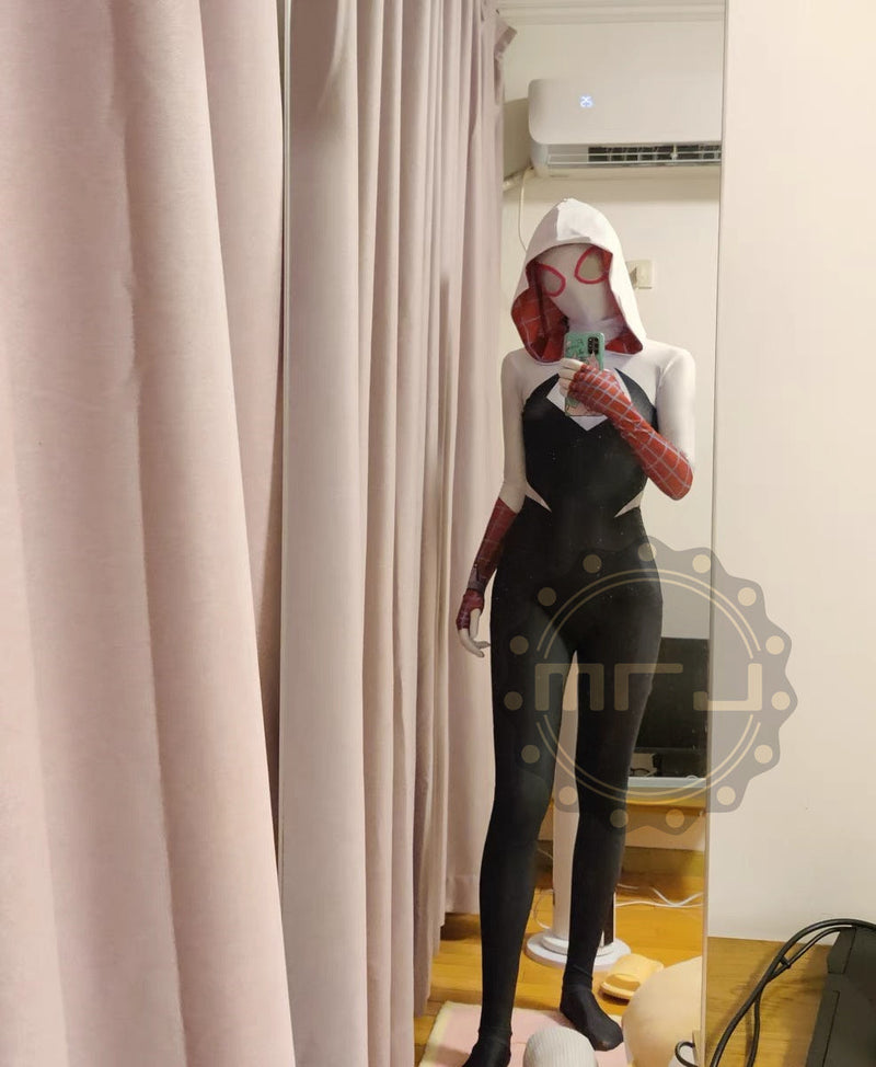 Super Hero Spider Gwen Cosplay Full Bodysuit Halloween Costume Zentai-11