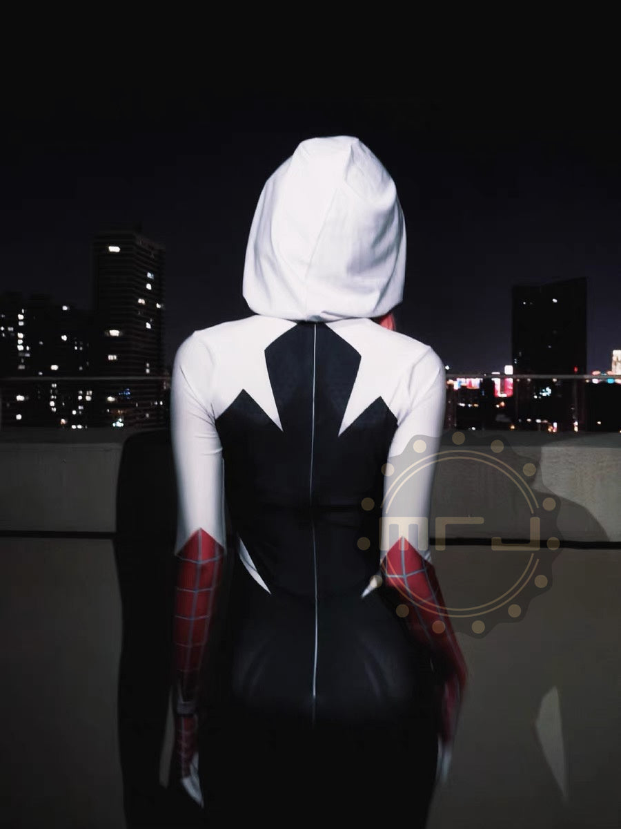 Super Hero Spider Gwen Cosplay Full Bodysuit Halloween Costume Zentai-12