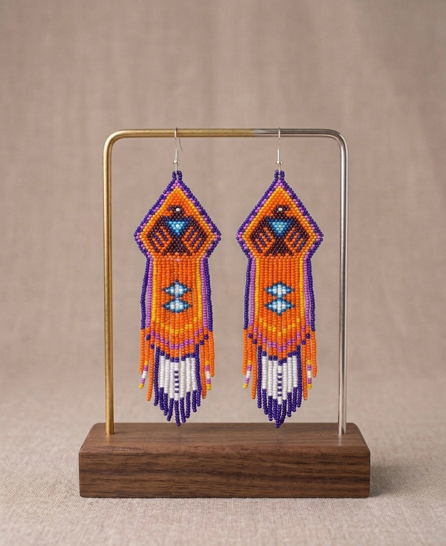 Beaded thunderbird earrings ( Blue )-2
