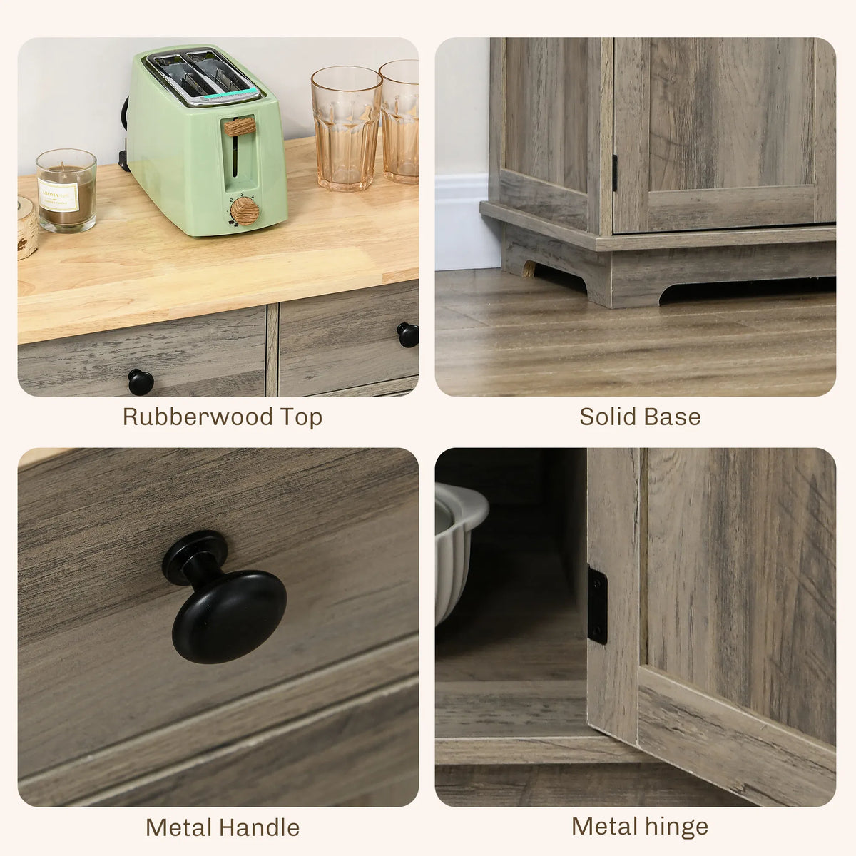 Modern Washed Grey Sideboard Buffet Cabinet – Storage Cabinets, Drawers & Adjustable Shelves (United States & Canada Delivery Only)-6