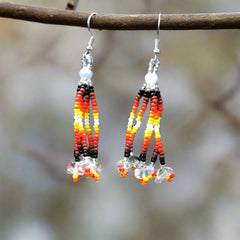 Silver Six-Strand Beaded Cascade Earrings-1