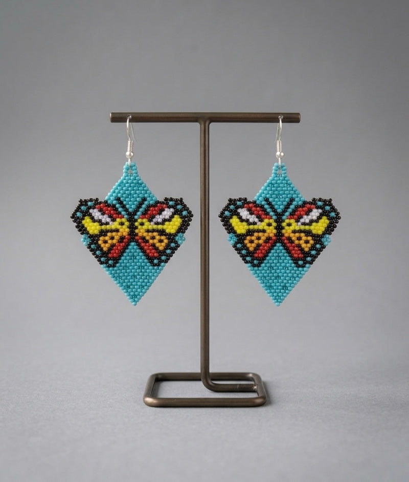 Butterfly Beaded Earrings (Turquoise)-1