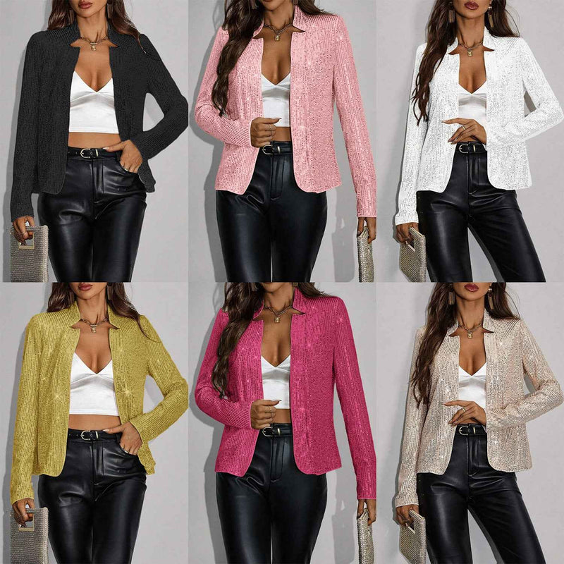 Women's Stand-Collar Cropped Sequin Jacket-2