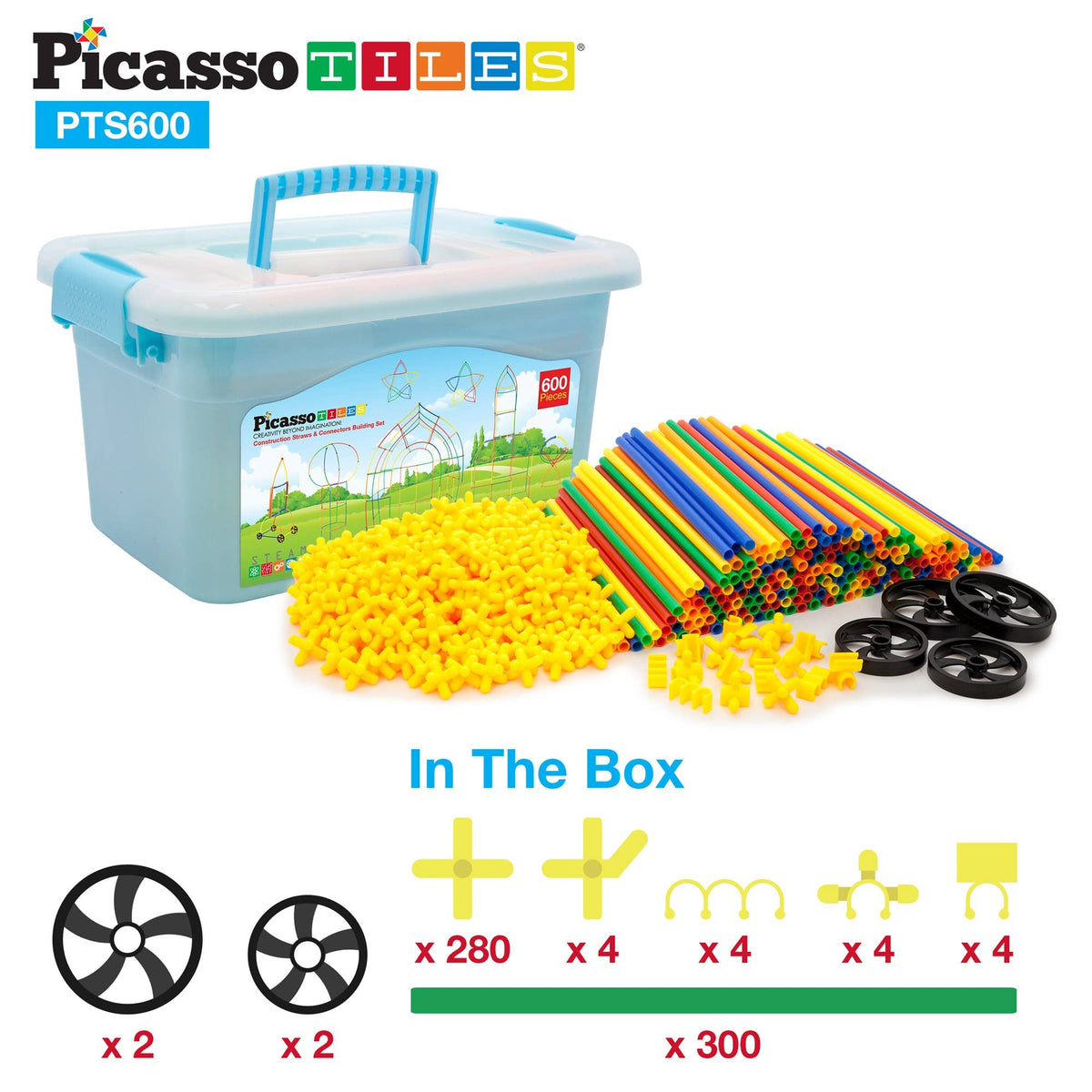 PicassoTiles - PicassoTiles 600pc Straw Building Set - Ages 3+-6