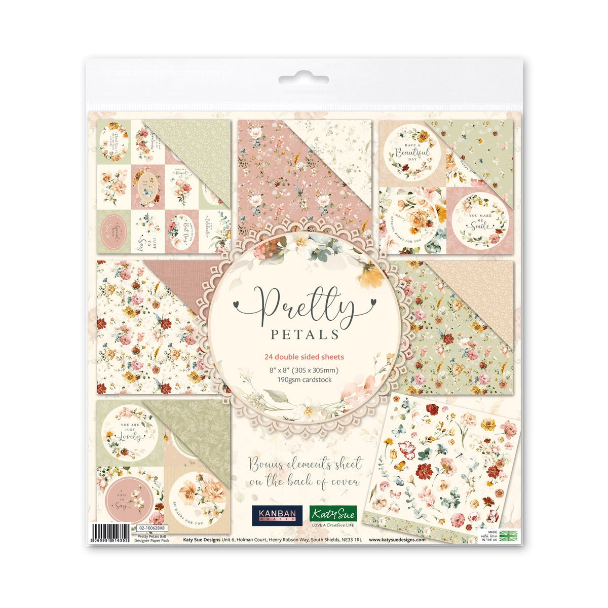 Kanban Crafts Pretty Petals 8x8 Designer Premium Paper Pack-1