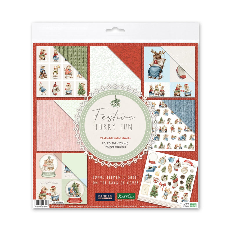 Kanban Crafts Blocs de Papiers de Création Premium 8x8 Festive Furry Fun-1