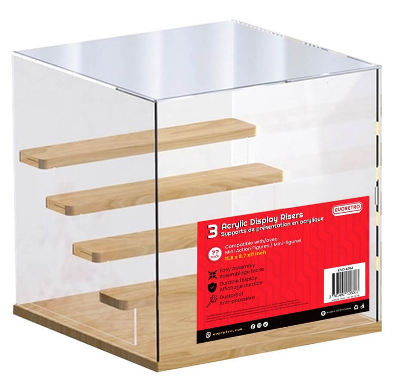 5-Tier EVORETRO Acrylic Display Case – 32.2 x 32 x 32 cm | Crystal Clear Visibility, Wooden Shelves-2