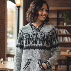 Women Cardigan Grey Alpaca Sweater-4