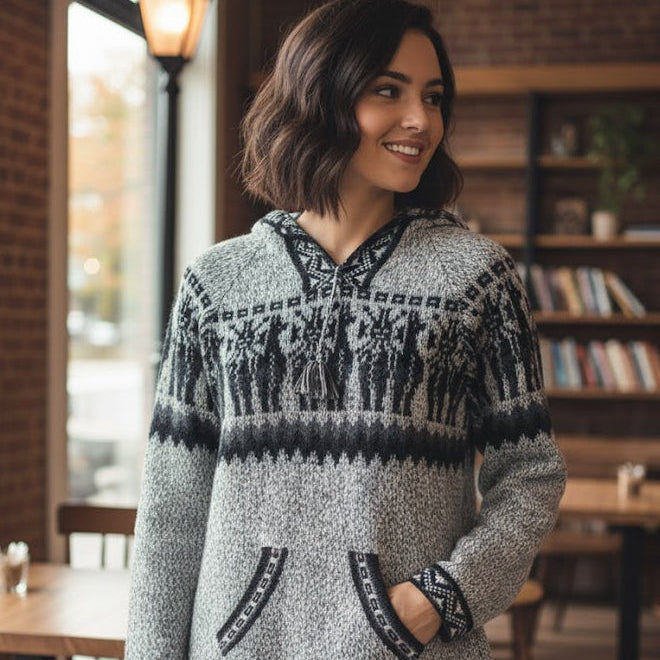 Women Cardigan Grey Alpaca Sweater-4