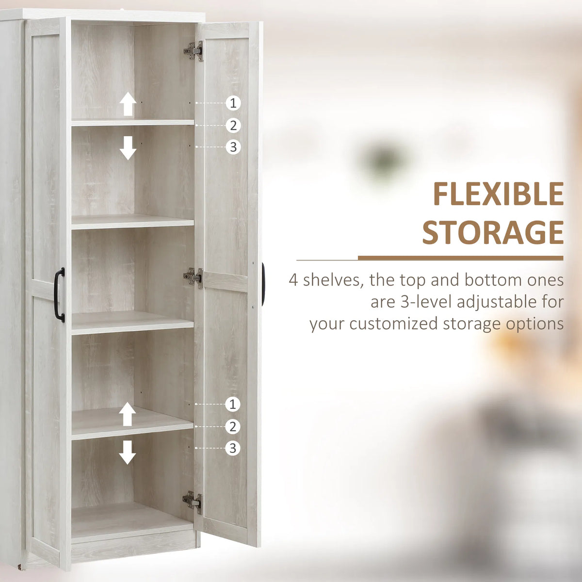 63-Inch Kitchen Pantry Cabinet – 5-Tier Storage Cabinet with Doors & Adjustable Shelves (Canada & United States Delivery Only)-4