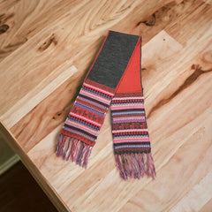 Red and Greyish Black Handmade Reversible Alpaca Scarf-1