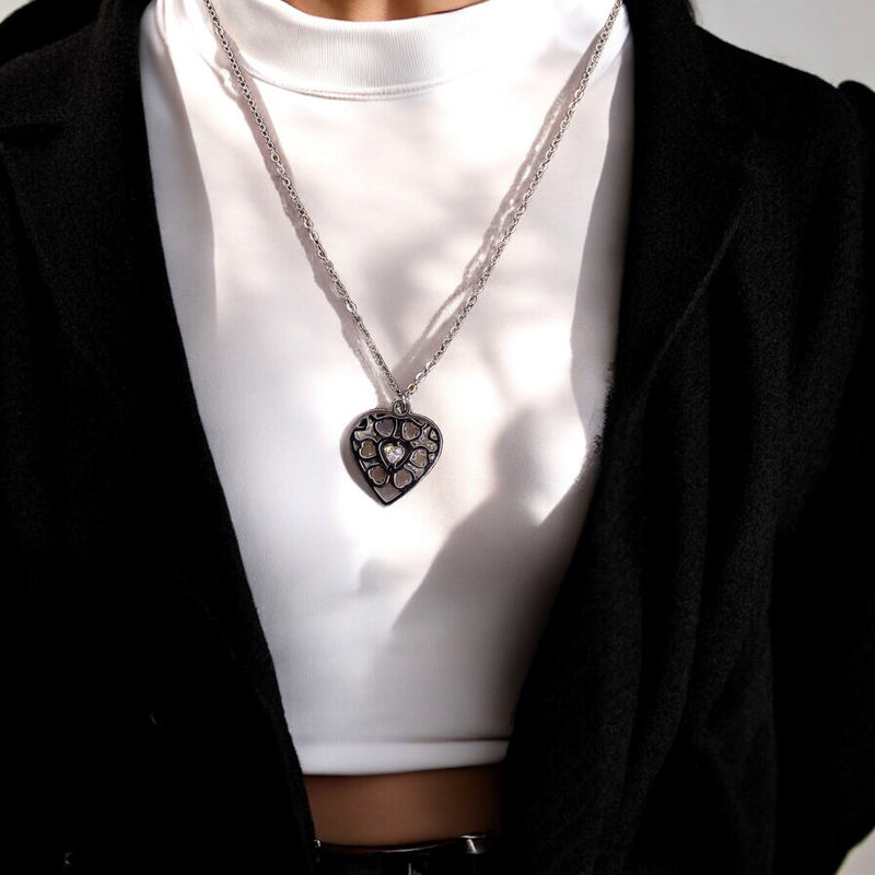 Heart Stainless Steel Necklace Pendants With Long Chain-1