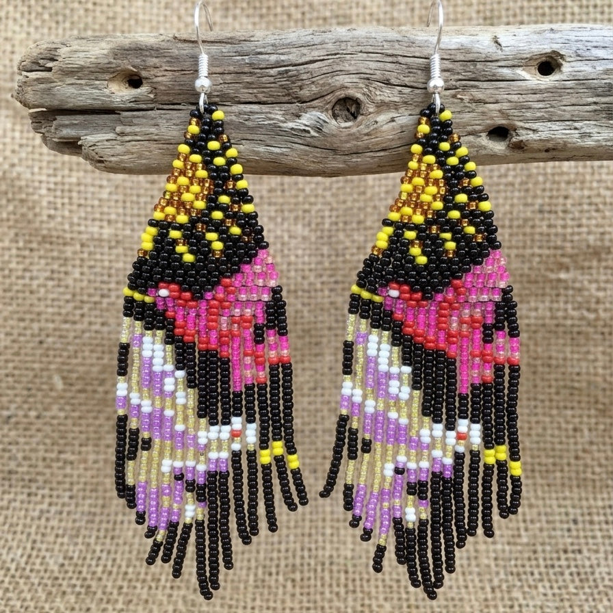 Black Sky Dancer Beaded Earrings-6