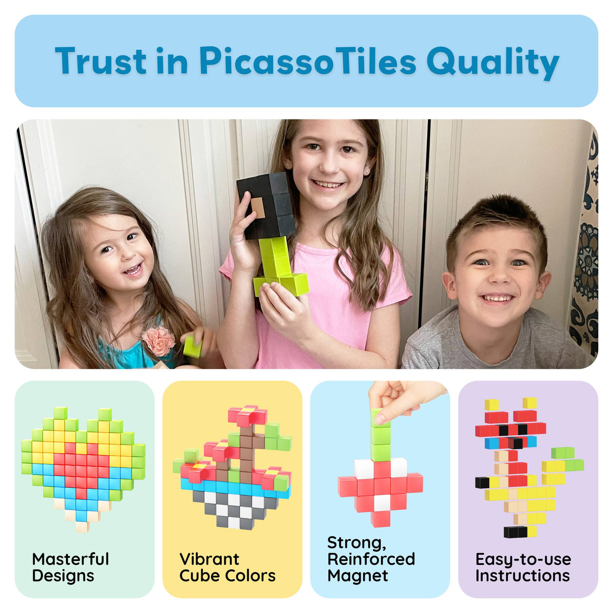 PicassoTiles - PicassoTiles 60pc 1.2" Magnetic Cubes Set - Ages 3+-8