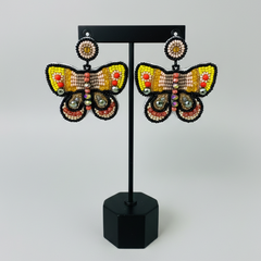 Butterfly Beaded Earrings - Yellow and Orange-1