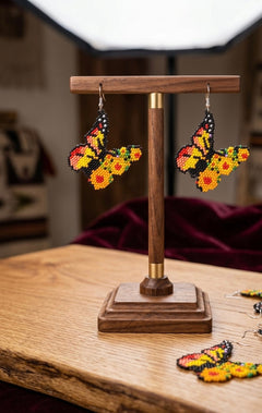 Red and Yellow Dancing Butterfly Beaded Earrings-1