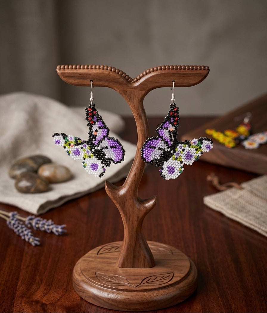 Light blue Dancing Butterfly Beaded Earrings-3