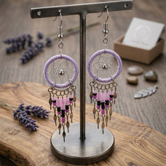 Light Purple Beaded Dreamcatcher earrings-1