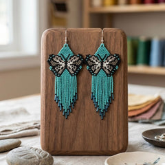 Turquoise Beaded Dancing Wing Earrings-6