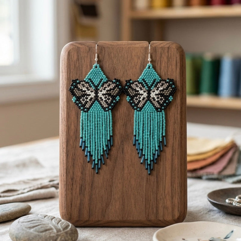 Turquoise Beaded Dancing Wing Earrings-6