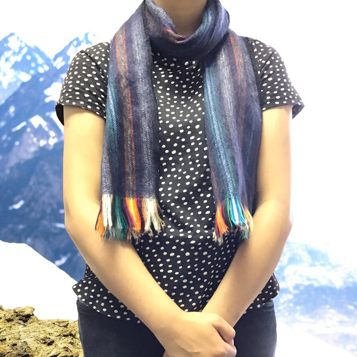 Dark Purple Multicolor Alpaca Shawl-2