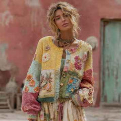 Women's Printed 3D-Effect Knitted Cardigan Coat-2