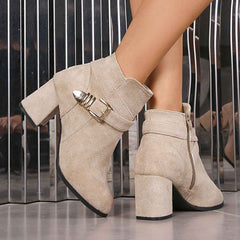 Women’s Chunky Heel Ankle Combat Boots – Solid Color Plus Size Fall & Winter Fashion Boots-1