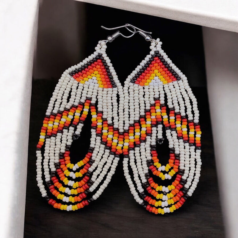 White pearl Swoop Beaded earrings-1