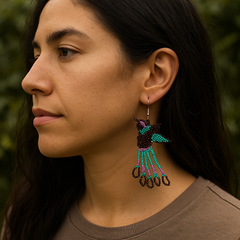 Handmade Beaded Hummingbird Earrings – Turquoise & Purple-1