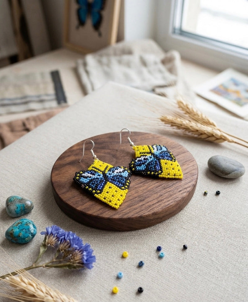 Butterfly Beaded Earrings (Yellow)-1