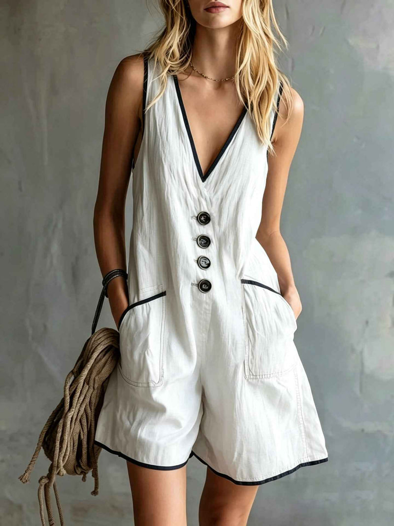Casual Loose-fit Button-down Womens Jumpsuit-5