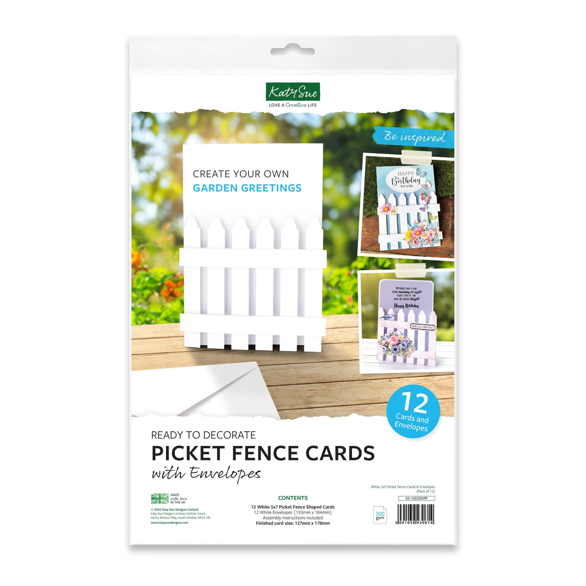 White 5x7 Picket Fence Cards & Envelopes, Pack of 12-1