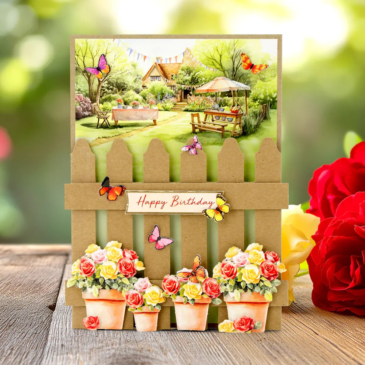Kraft 5x7 Picket Fence Cards & Envelopes, Pack of 12-3