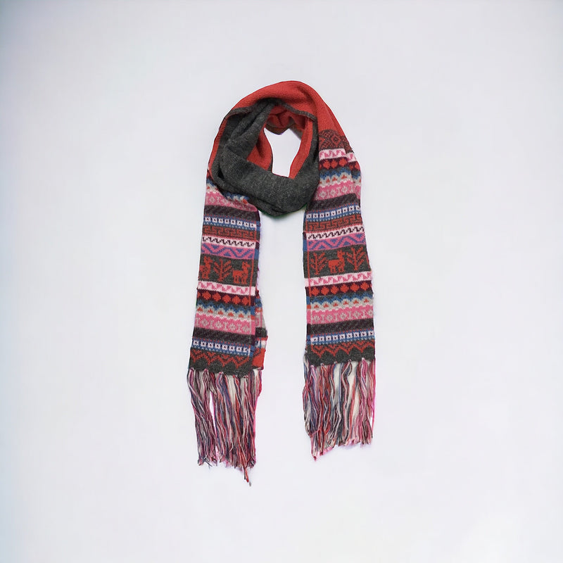 Red and Greyish Black Handmade Reversible Alpaca Scarf-2